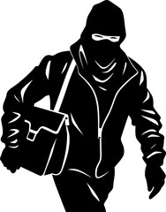 Filched Fortune Stolen Bag Emblem Logo Sneaky Sack Robber Vector Emblem