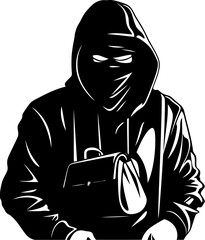 Thiefs Take Stolen Bag Icon Vector Cunning Cargo Robber with Stolen Goods Symbol