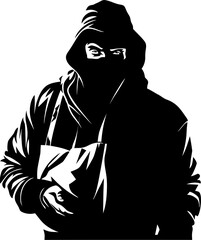 Pilfered Purse Robber with Stolen Bag Symbol Filched Fortune Stolen Bag Vector Emblem