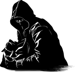 Plundered Prize Robber with Loot Vector Emblem Shadowy Swag Stolen Bag Emblem Logo