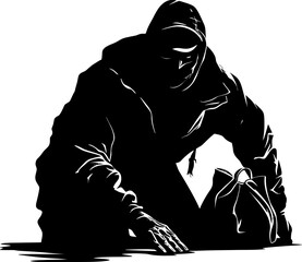 Cunning Cargo Robber with Stolen Bag Vector Logo Shadow Sack Stolen Bag Icon Symbol