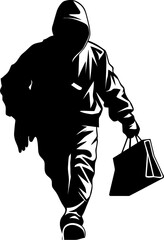 Thiefs Trove Stolen Bag Icon Emblem Cunning Cargo Robber with Stolen Bag Vector Logo
