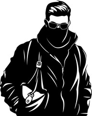 Filched Fortune Robber with Stolen Bag Vector Icon Thiefs Take Stolen Bag Icon Logo