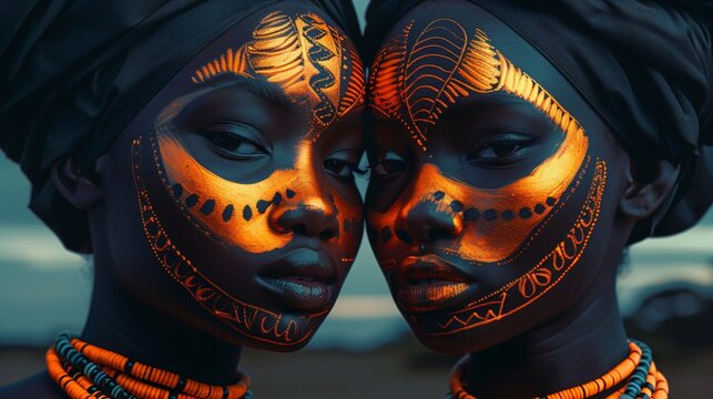 two african women with tribal face paint