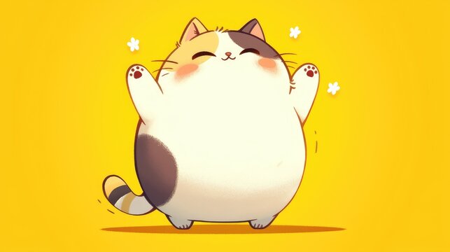 A charming and humorous cartoon 2d illustration of a cat that is both cute and entertaining