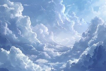 : A heavenly cloudscape, with clouds so fluffy and white they resemble a snow-covered landscape.