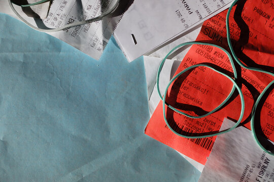Copyspace Close-Up Of Receipts and Elastic Bands