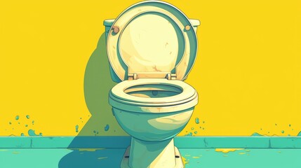 A whimsical comic style icon of a toilet bowl depicted in a hygiene focused cartoon 2d illustration against a clean isolated background represents a creative splash effect sign for the busin