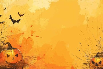 orange pumpkin colored halloween banner with space to write panorama background digital illustration - obrazy, fototapety, plakaty