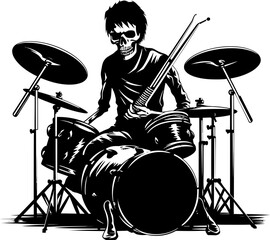 Rattling Rhythms Musician Skeleton Logo Marrow Melodies Skeleton Drummer Icon