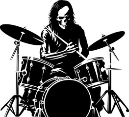 Fototapeta premium Drumming Dead Musician Drummer Logo Ghostly Grooves Rock Skeleton Icon