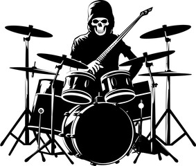 Marrow Melodies Skeleton Emblem Design Drumming Dead Musician Drummer Logo