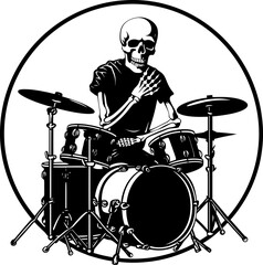 Fototapeta premium Bone Bash Drummer Vector Marrow Melodies Skeleton Emblem Design