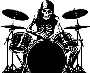 Rockin Ribs Musician Skeleton Symbol Deathly Drums Drummer Vector Logo