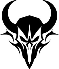Devils Dominion Skull Logo Vector Inferno Inclination Horned Skull Icon - obrazy, fototapety, plakaty