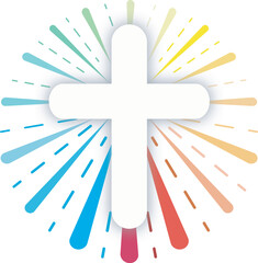 Kreuz mit Regenbogenhintergrund