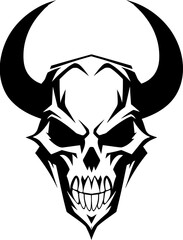 Devilish Visage Horned Skull Emblem Hellish Horns Skull Logo Design