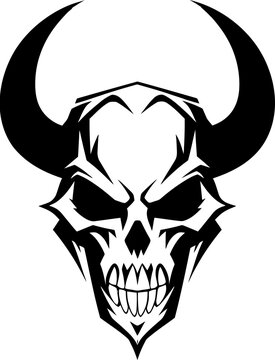 Devilish Visage Horned Skull Emblem Hellish Horns Skull Logo Design
