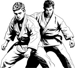 Twin Martial Forces Vector Symbol Design Dynamic Duo Defense Martial Artist Icon