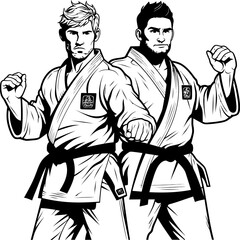 United Martial Spirits Vector Logo Emblem Twin Fighter Fusion Martial Artist Symbol