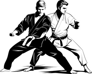 Twin Titans Vector Logo Icon Dynamic Duo Martial Artist Symbol