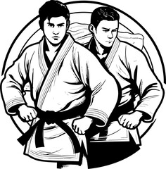 Dynamic Duo Vector Emblem Design Twin Tempest Martial Artist Logo Symbol