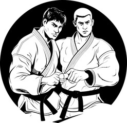 Yin Yang Yoke Martial Artist Design Icon Twin Fury Vector Symbol Emblem