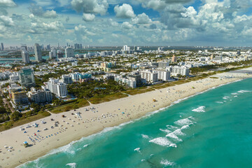 Panoramic view of Miami Beach urban landscape. South Beach high luxurious hotels and apartment...