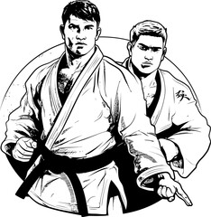 Yin Yang Yell Martial Artist Symbol Icon Dual Dominance Vector Emblem Design