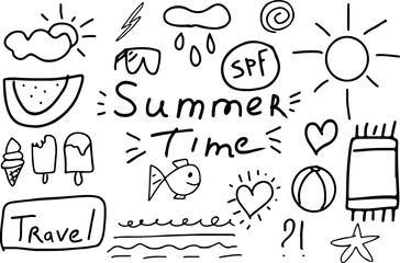 Summer Set Doodle Sun, ice cream, watermelon, glasses, fish, sea star, rain, lightning