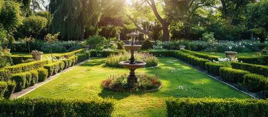 Formal Garden with Designed Landscaping. Park. - obrazy, fototapety, plakaty