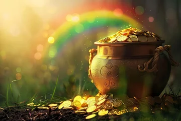 Foto op Canvas pot of gold with a rainbow lucky charm concept illustration digital art © Lucija