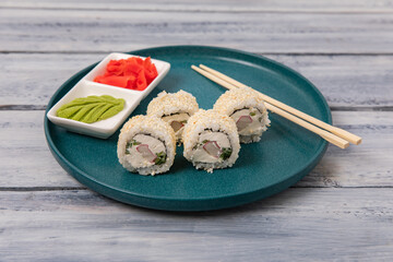 Sushi presented on a beautiful plate, culinary concept, stock photo