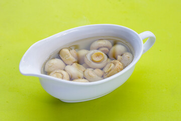 Champignon mushrooms in brine. Canned champignon mushrooms whole