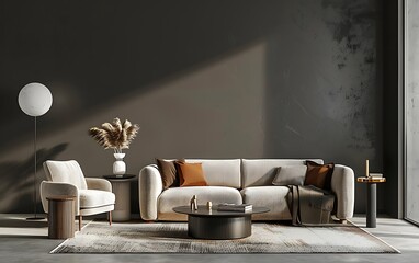 Modern interior design of a living room with a sofa