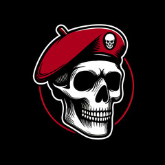 illustration design logo a skull army beret