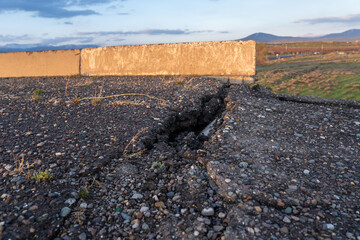Cracked old asphalt, road safety concept