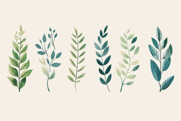 Fototapeta na wymiar Beautiful and sustainable minimalist foliage illustration set with eco-friendly green leaves and plant designs for natural and modern artwork decoration