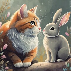 Fototapeta premium cat and rabbit