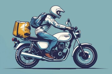 Vintage retro delivery motorbike illustration with minimalist design and stylized graphic. Classic motorcycle courier service concept in urban style - obrazy, fototapety, plakaty