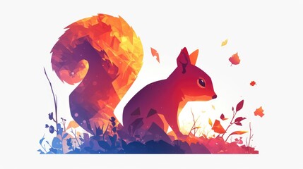 A striking squirrel silhouette design stands out against a clean white background in this vibrant 2d illustration