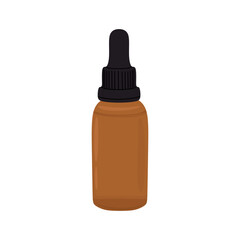 Vector Dropper bottle. Brown eyedropper flacon for nasal extract, essential oil, cosmetic products and pharmacy liquid. Flat illustration of small glass vial, bottle isolated. Vector illustration