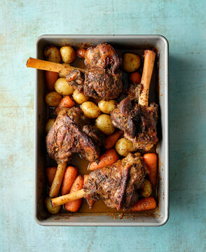 spiced roasted lamb shanks with vegetables