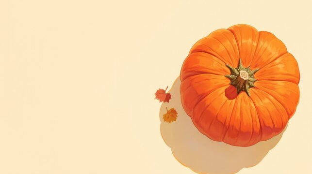 A flat background showcases a bird s eye view of a pumpkin