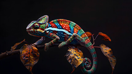beautiful chameleon. full body on black background