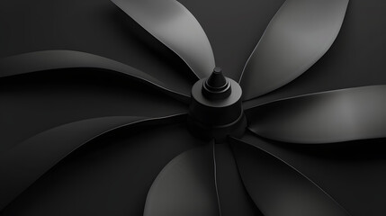 Black paper cut of a propeller. aeronautical design concept on black background.  - obrazy, fototapety, plakaty