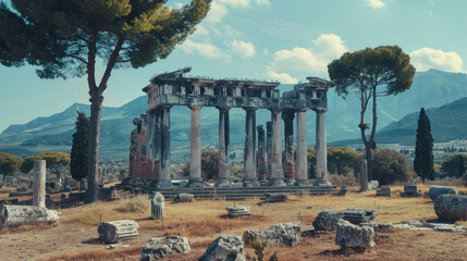 The ruins of the ancient city of Ephesus showcase ancient structures and pathways, giving a glimpse into the citys historical past