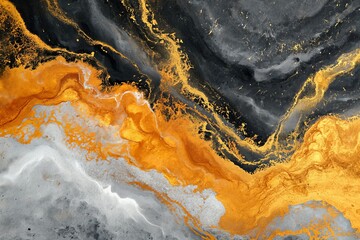 Abstract orange and black marble texture. Flowing liquid pattern for modern art design, bright background, wallpaper