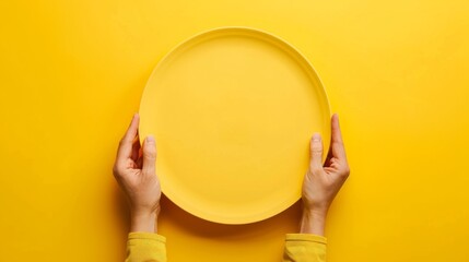 A person holding a yellow plate in their hands, AI
