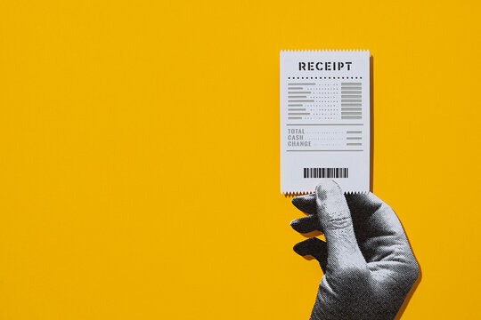 Hand holding a receipt. Collage